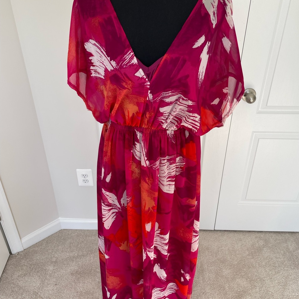 Pink and Orange V-Neck Maxi Sundress